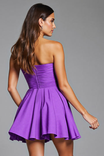 Strapless A Line Purple Homecoming Dress with 3D Flowers